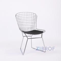 Bertoia хромированный металл с черной подушкой из экокожи
